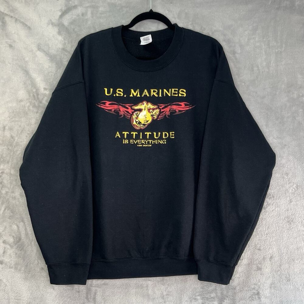 VTG GILDAN‎ Heavy Blend US Marines Attitude Is Everything Black Sweatshirt Sz XL